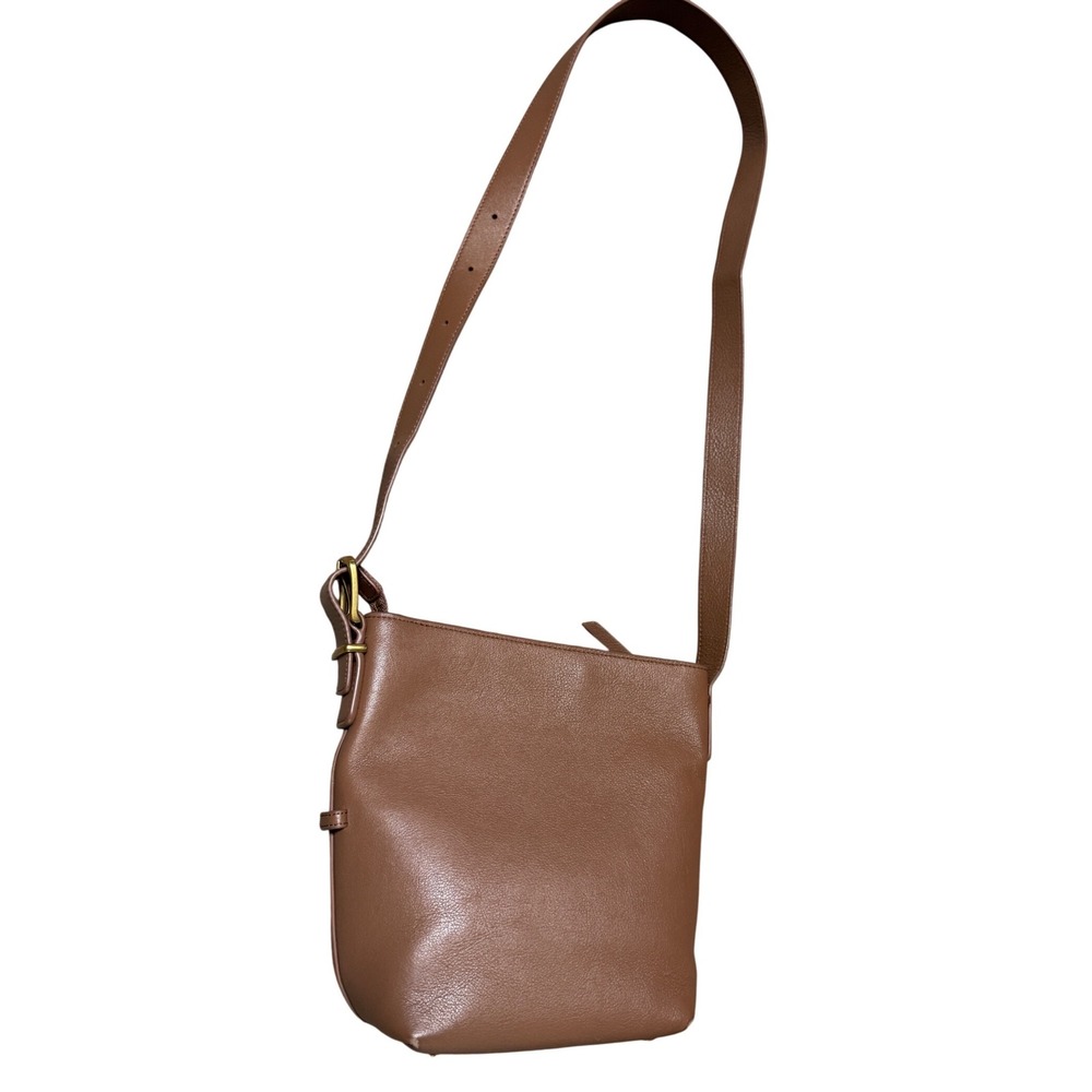 Quince Cognac Brown Leather Crossbody Bag Adjustable Strap Minimalist Bucket - Picture 2 of 8